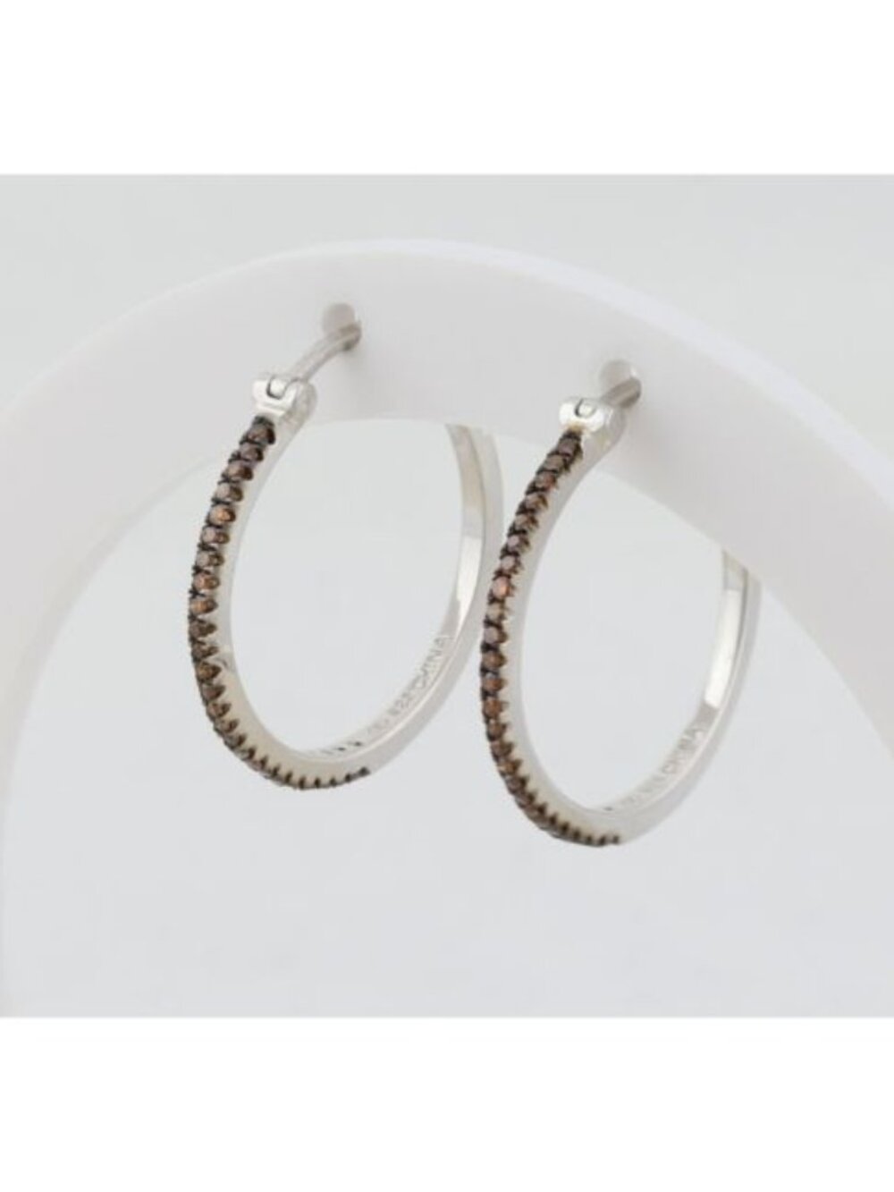 Sterling Silver Champagne Diamond 1/8th Carat Hoop Earrings 1" Hoops